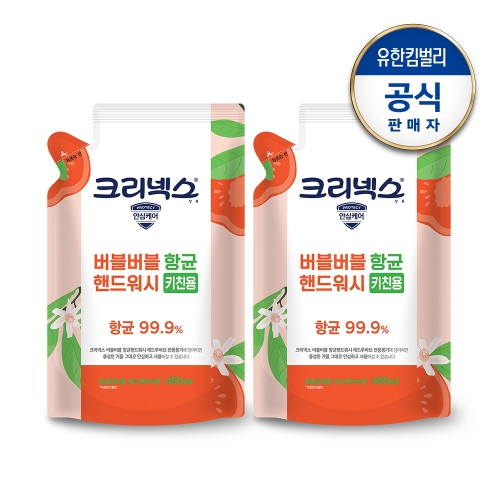 크리넥스 버블버블 항균키친핸드워시 레드루바브향 리필 450mlx2개