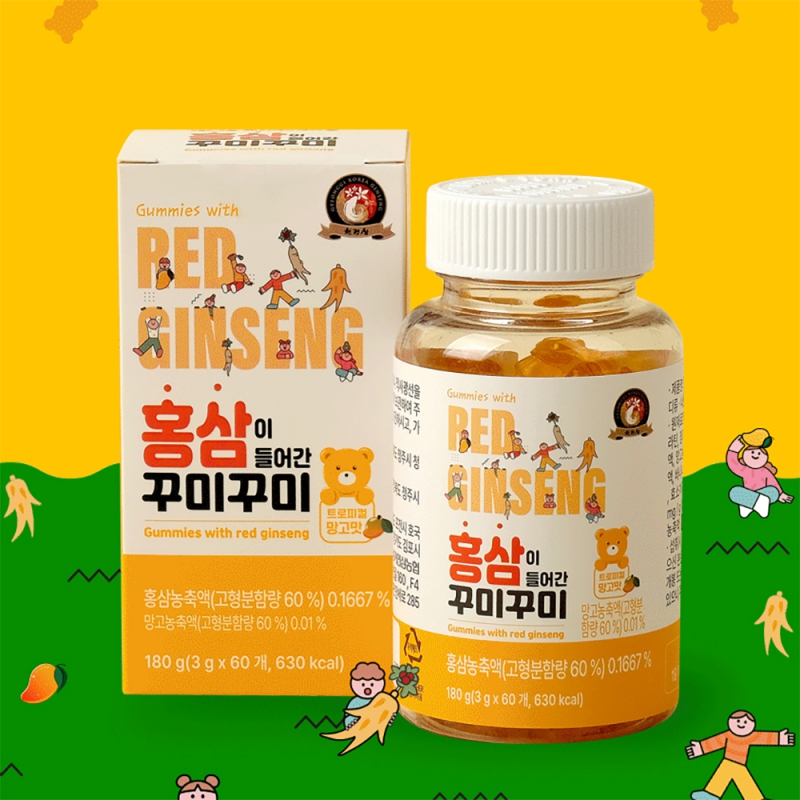 (1+1)우리아이 홍삼 꾸미꾸미 젤리 60정 망고맛 10일16시 상품이미지