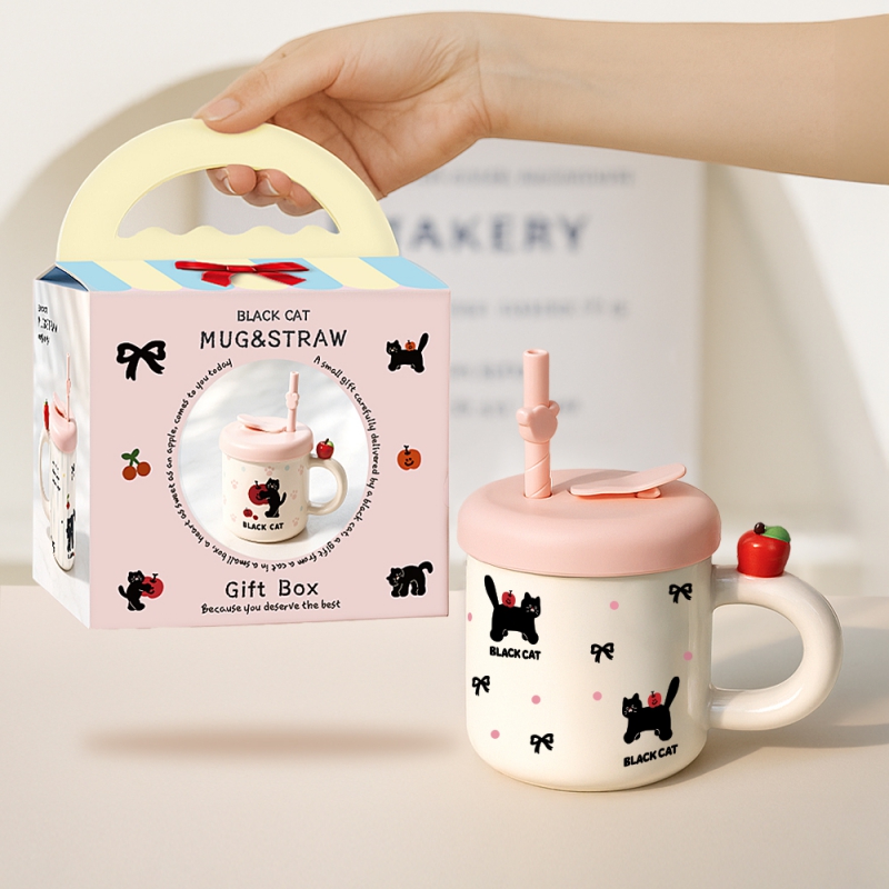 [레토] 블랙캣 머그컵 실리콘 빨대 뚜껑 패키지 380ml (LMC-S02) 상품이미지