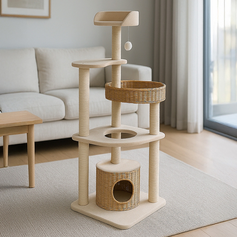 [레토] 프리미엄 캣타워 4단 캣폴 고양이 숨숨집 기둥 스크래쳐 (LCG-CT02) 상품이미지