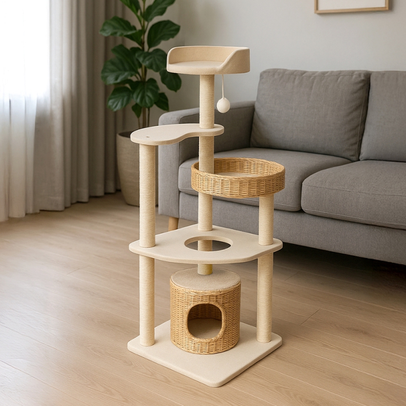 [레토] 프리미엄 캣타워 4단 캣폴 고양이 숨숨집 기둥 스크래쳐 (LCG-CT02) 상품이미지