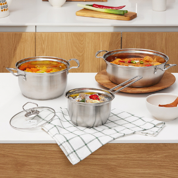 [키친플래그] 스테인레스 304 냄비 3종 세트(손잡이 박스) 상품이미지