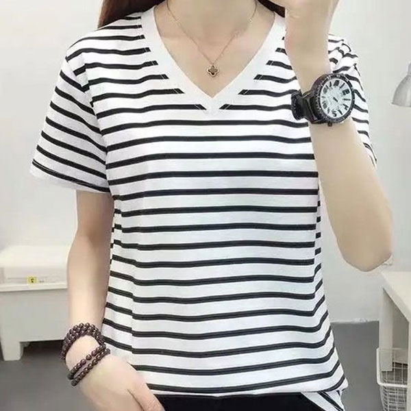 [컬러별로 쟁여두기] 스트라이프 브이넥 반팔 티셔츠 NC066 상품이미지
